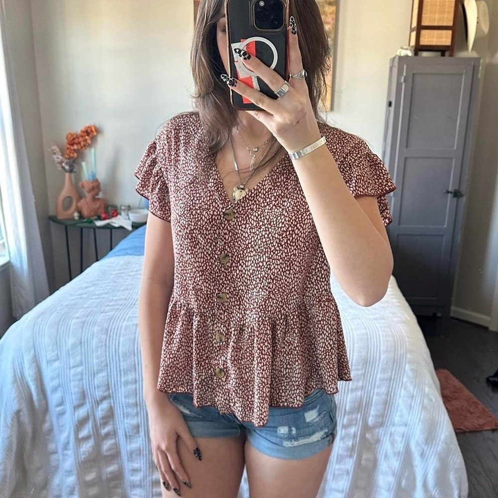 Red ruffle top